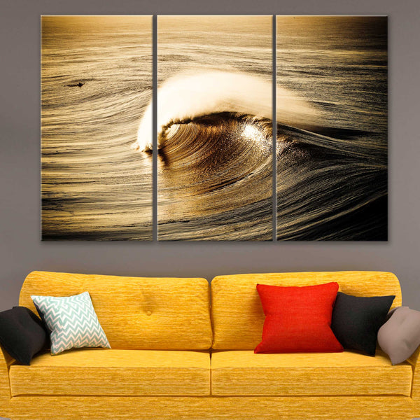 The Golden Wave Canvas Triptych