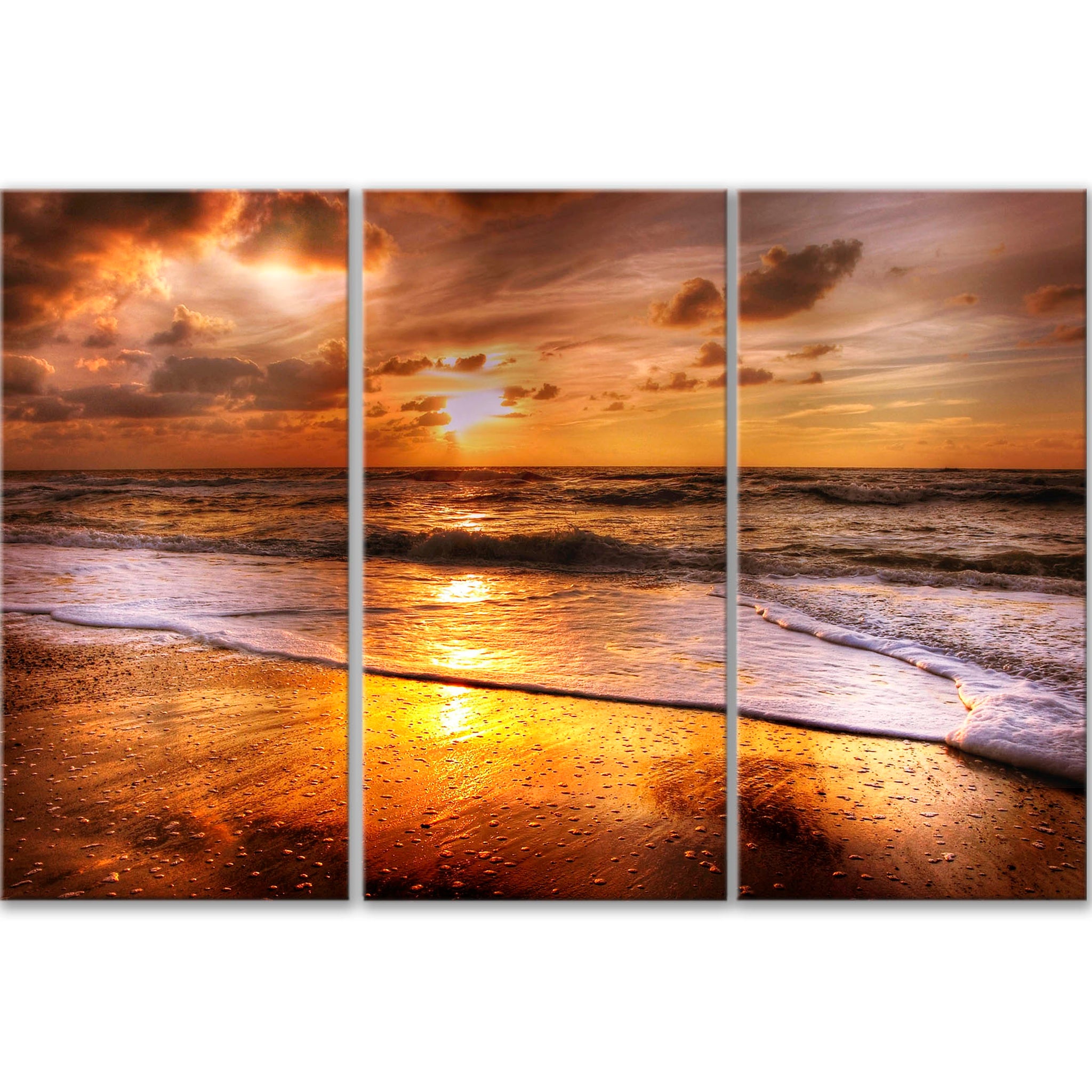 Golden Seashore Canvas Triptych