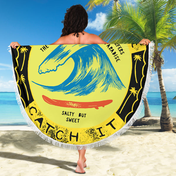 Life Is A Wave - Round Beach Towel