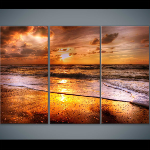 Golden Seashore Canvas Triptych