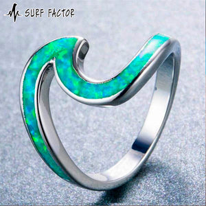 Green Fire Wave Opal Ring